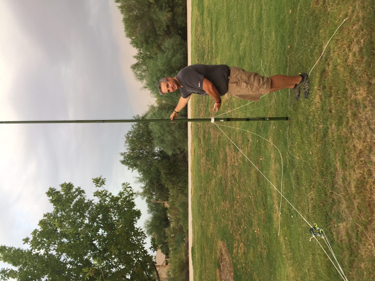 N1RWY with the ethernet vertical antenna taped to a Jackite pole