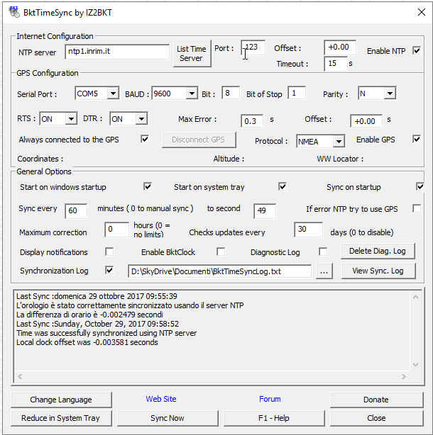 screen shot of timeserver software