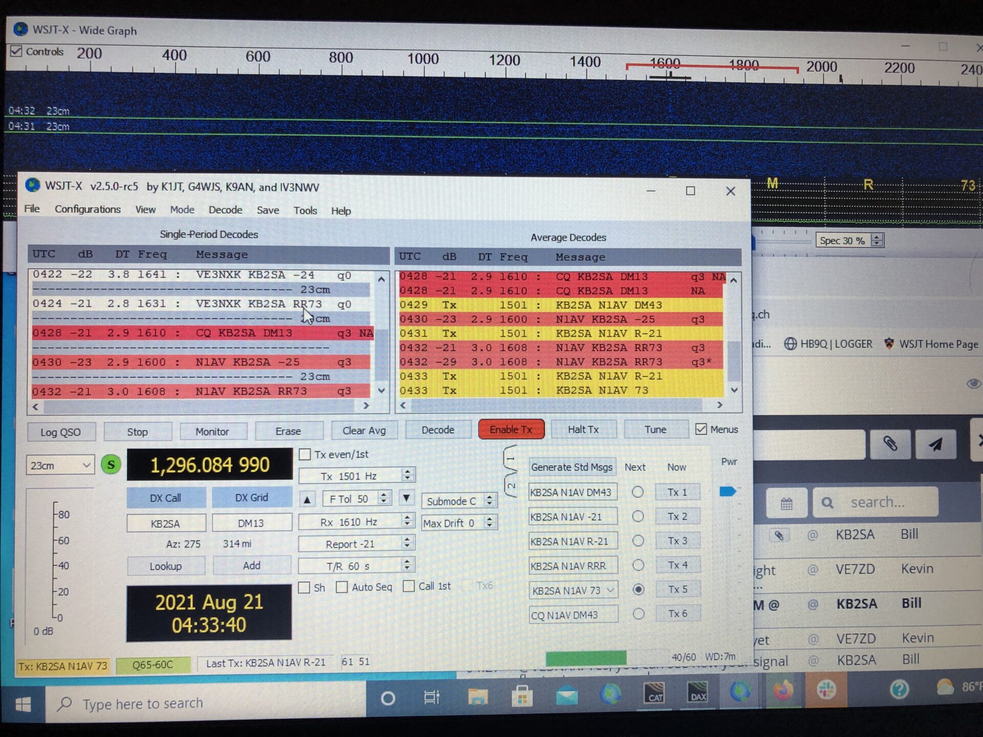 Screenshot of WSJY-X working K2BSA on Q65C